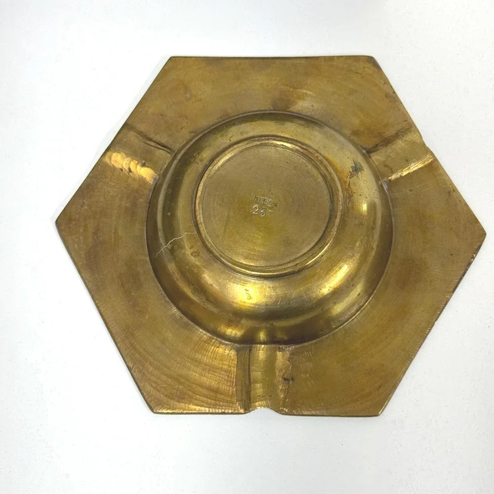 Vintage brass catch all trinket dish ring dish- Geometric hexagonal ashtray